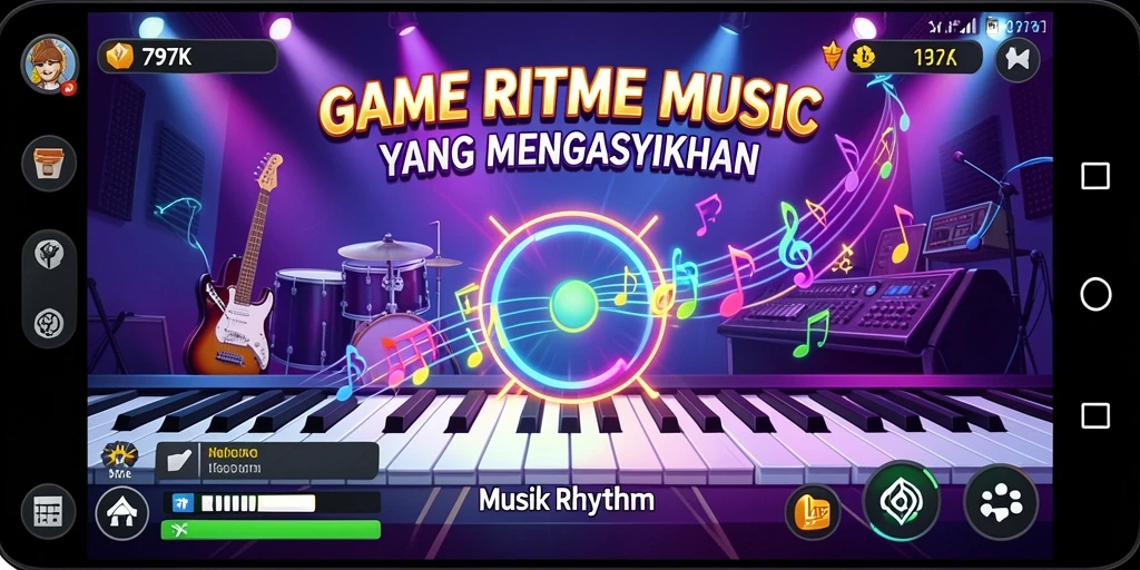 Antarmuka permainan 797K dengan berbagai pilihan lagu musik.