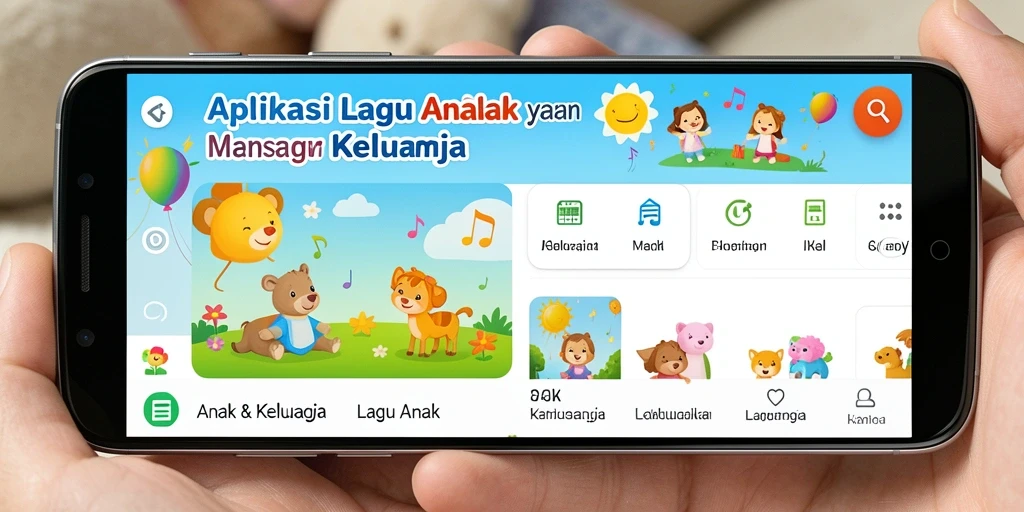 Tampilan antarmuka aplikasi Lagu Anak 8055 yang ceria dan interaktif.