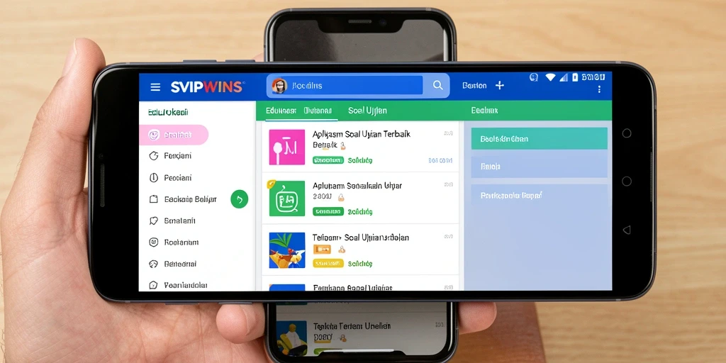Tampilan antarmuka aplikasi SVIPWINS dengan soal ujian interaktif.